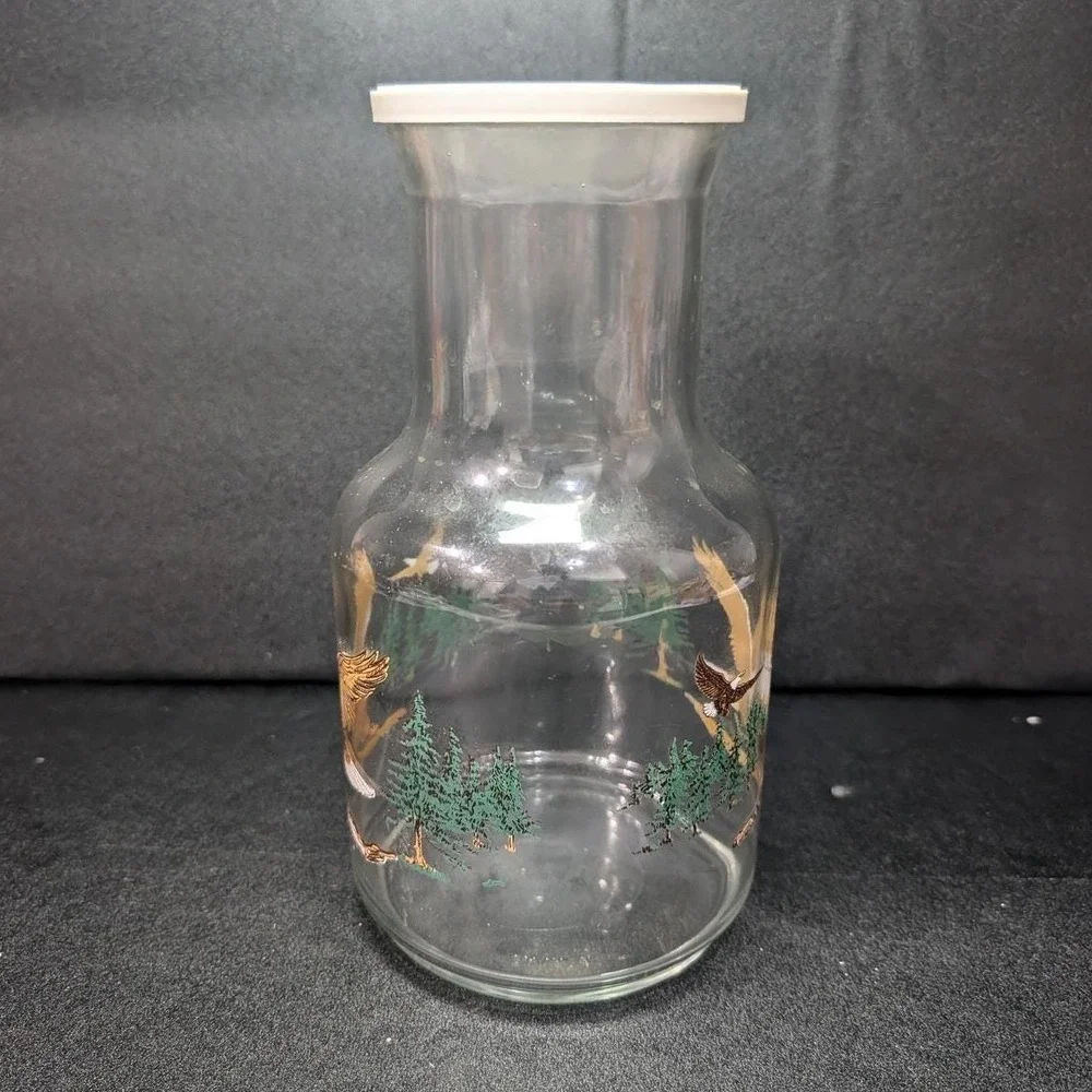 Clear‎ Glass Jar With Eagle Design, Vintage Lidded Kitchen Canister, Home Accent